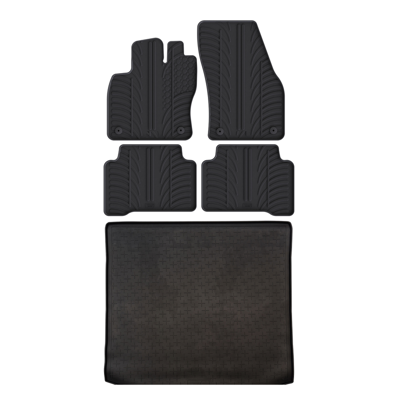 Set aus Gummi-Kofferraumwanne und Gummi-Autofußmatten für VW Touran (2015-2026)