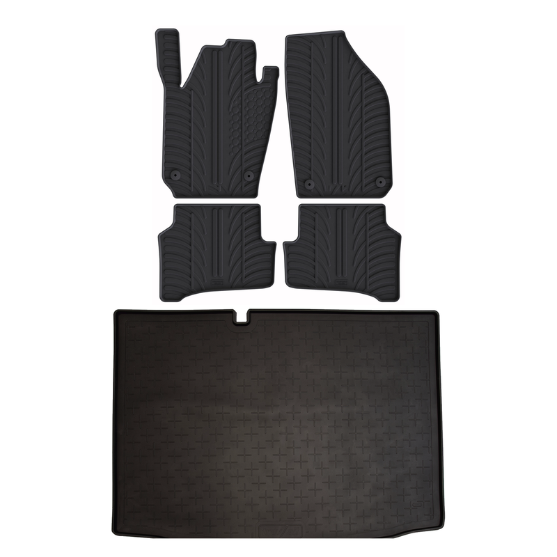 Set aus Gummi-Kofferraumwanne und Gummi-Autofußmatten für Skoda Fabia (2014-2021)