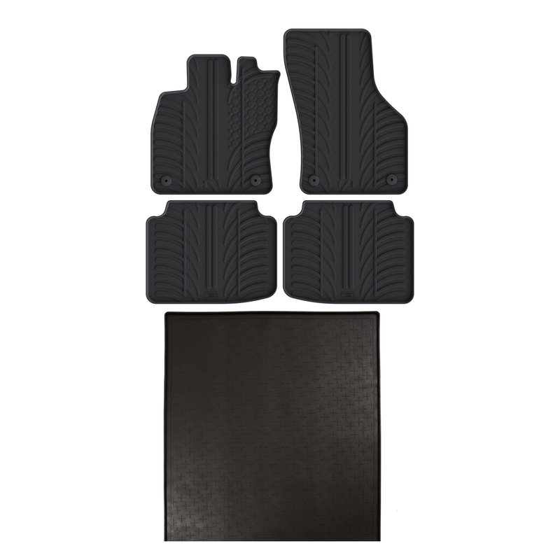 Set aus Gummi-Kofferraumwanne und Gummi-Autofußmatten für Skoda Superb (2015-2024)