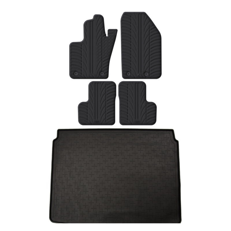 Set aus Gummi-Kofferraumwanne und Gummi-Autofußmatten für Fiat 500X (2014-2024)