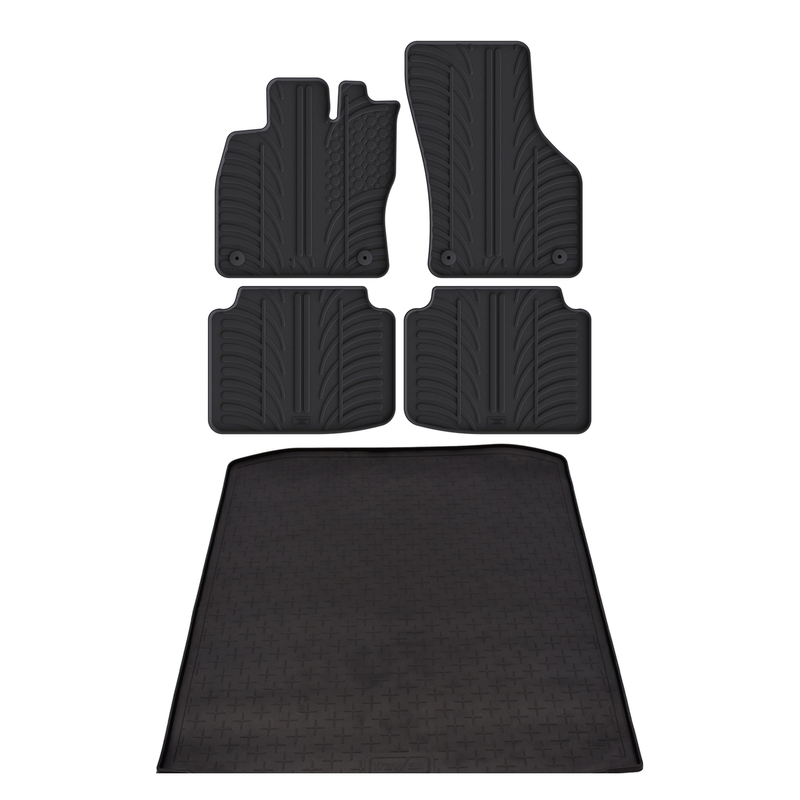 Set aus Gummi-Kofferraumwanne und Gummi-Autofußmatten für Skoda Superb (2015-2024)