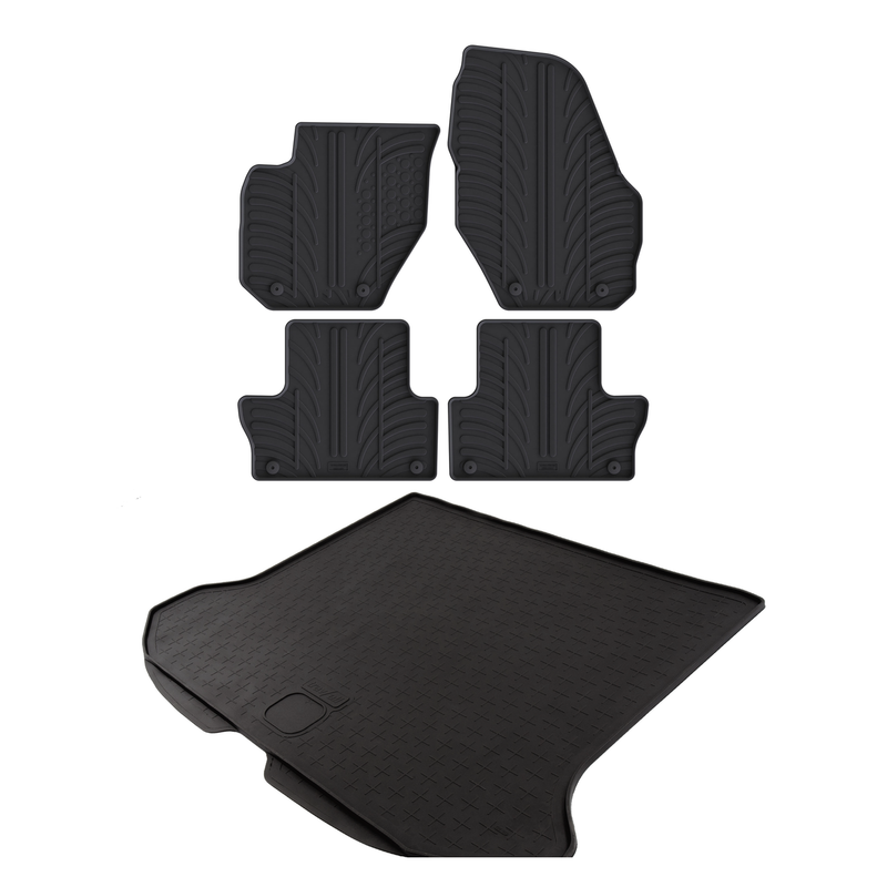 Set aus Gummi-Kofferraumwanne und Gummi-Autofußmatten für Volvo XC60 (2008-2017)