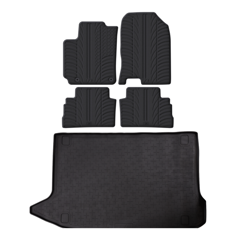 Set aus Gummi-Kofferraumwanne und Gummi-Autofußmatten für Hyundai Kona (2017-2023)