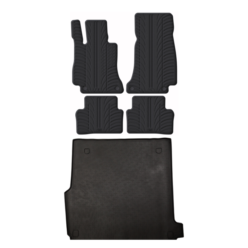 Set aus Gummi-Kofferraumwanne und Gummi-Autofußmatten für Mercedes E-Class (2016-2023)