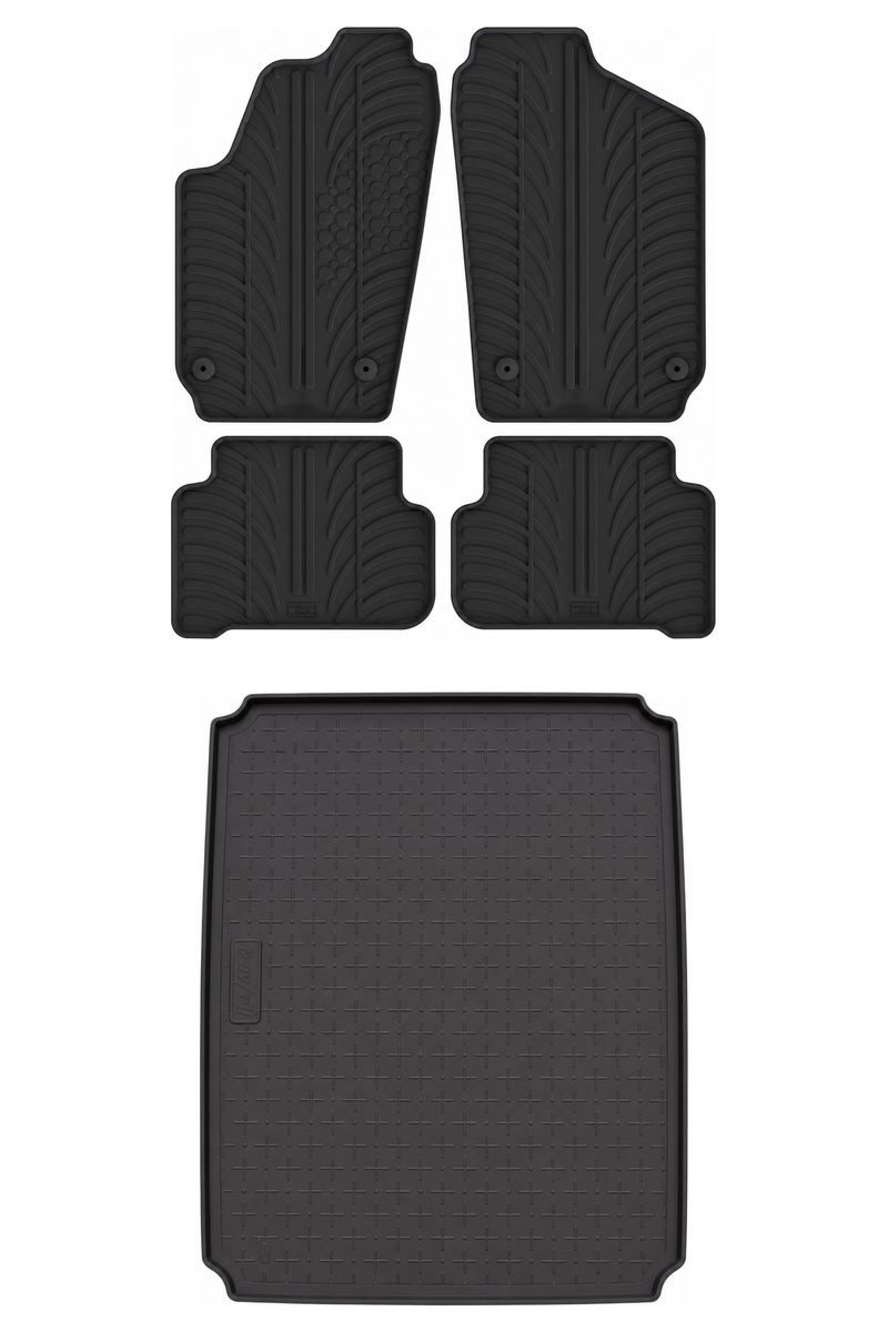 Set aus Gummi-Kofferraumwanne und Gummi-Autofußmatten für VW Polo (2009-2017)