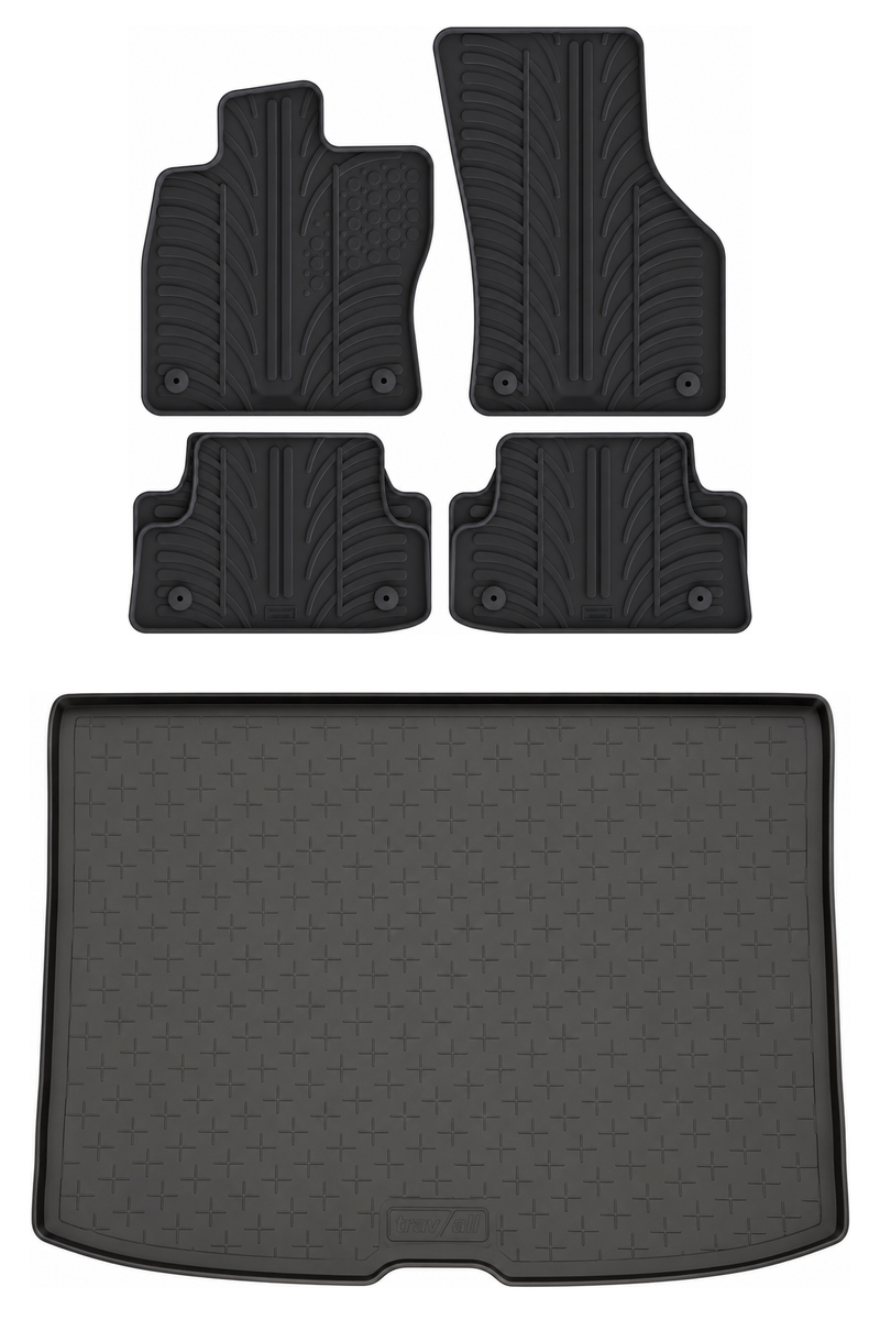 Set aus Gummi-Kofferraumwanne und Gummi-Autofußmatten für Audi A3 (2012-2020)