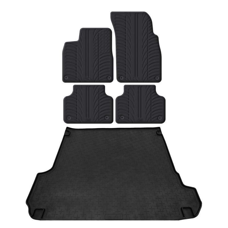Set aus Gummi-Kofferraumwanne und Gummi-Autofußmatten für Audi Q7 (2015-2026)