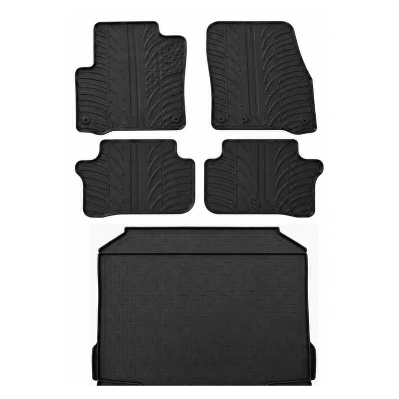 Set aus Gummi-Kofferraumwanne und Gummi-Autofußmatten für Skoda Yeti (2009-2013)