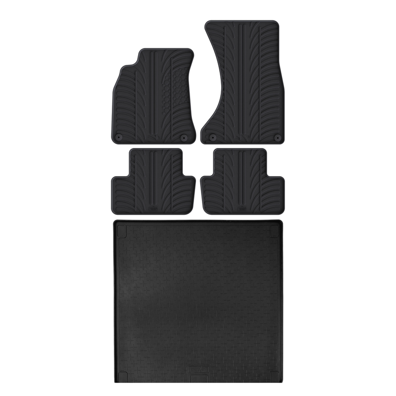 Set aus Gummi-Kofferraumwanne und Gummi-Autofußmatten für Audi A4 (2008-2016)